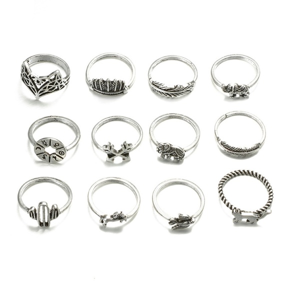 **SUNNIVA* 12-Pc Silver Animal Fashion Ring Set - Picture 1 of 10